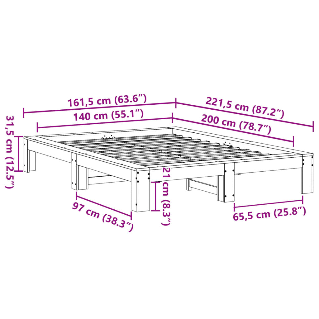 sengeramme uden madras 140x200 cm massivt fyrretræ