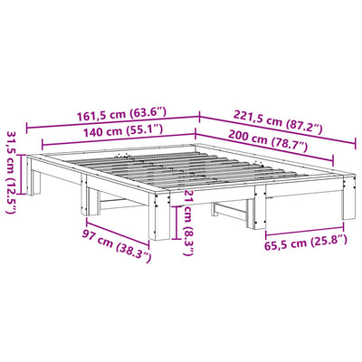 sengeramme uden madras 140x200 cm massivt fyrretræ hvid