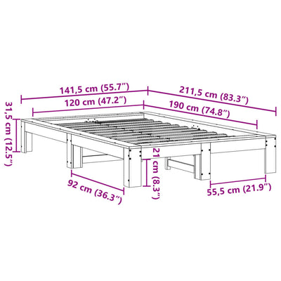 sengeramme uden madras 120x190 cm massivt fyrretræ