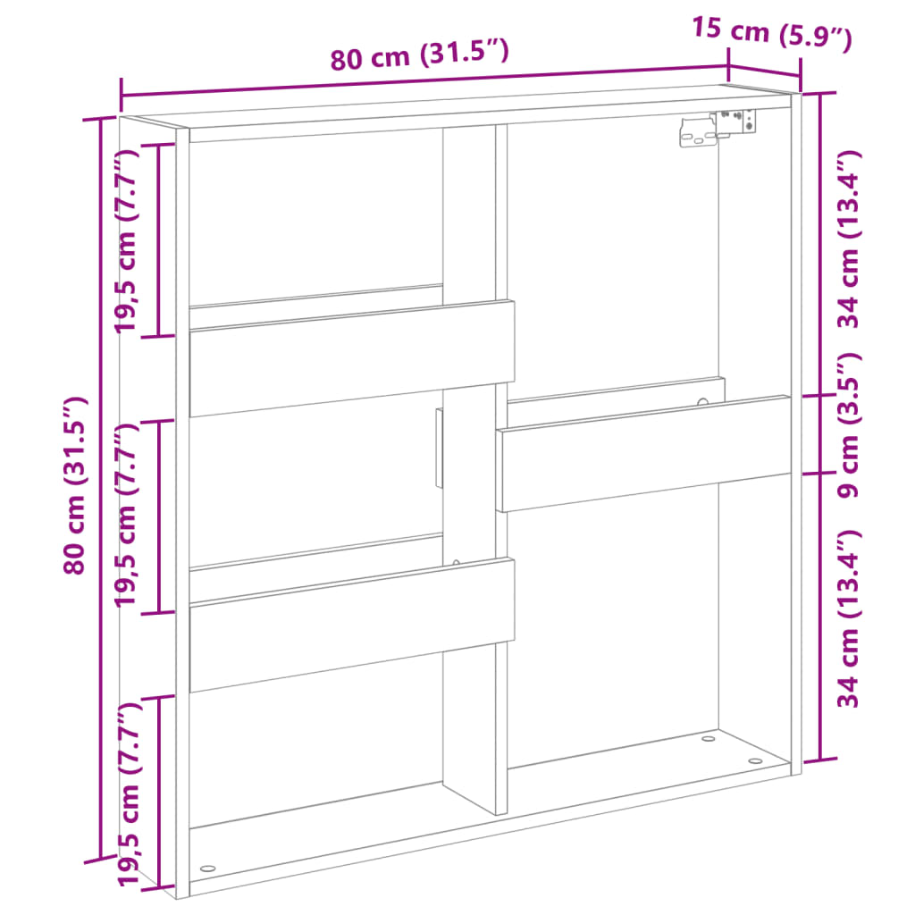 vægskab 80x15x80 cm konstrueret træ sort