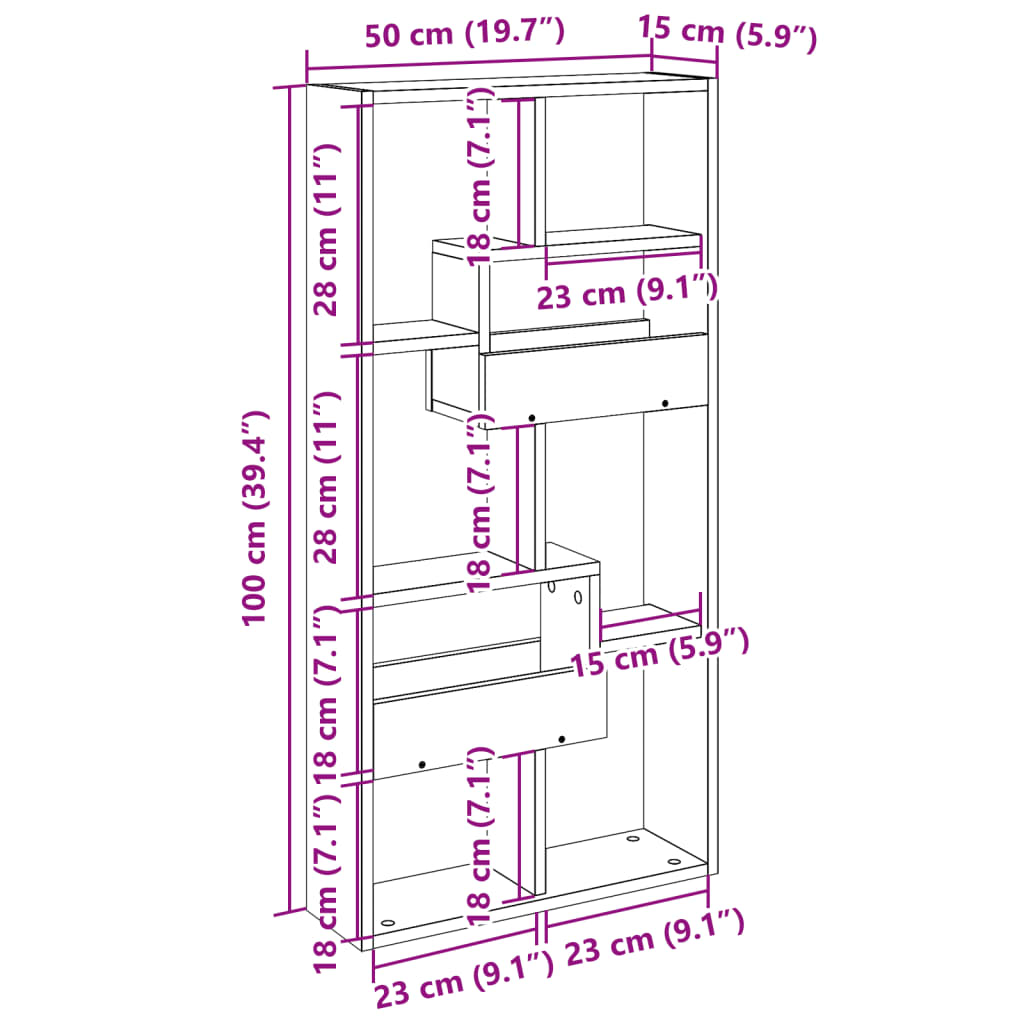 vægskab 50x15x100 cm konstrueret træ hvid