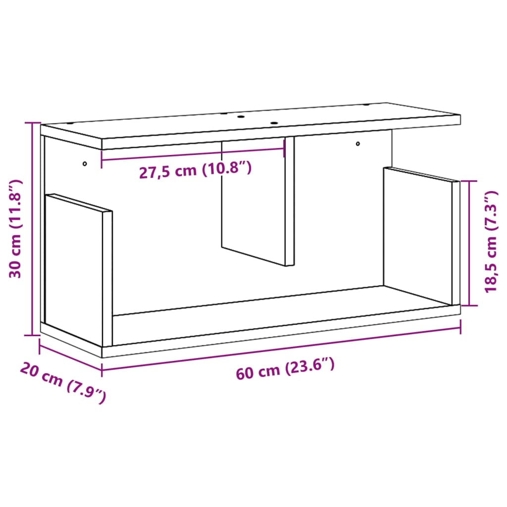 vægskab 60x20x30 cm konstrueret træ sort