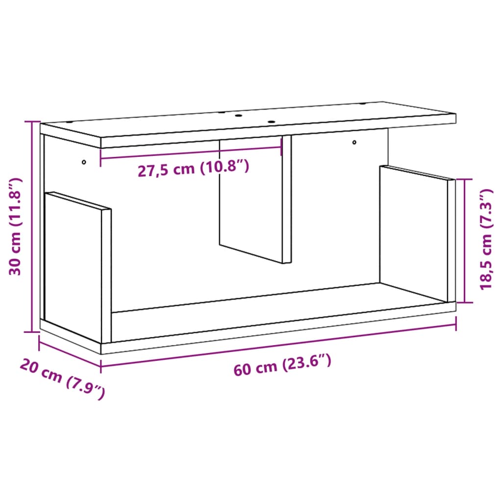 vægskab 60x20x30 cm konstrueret træ sonoma-eg