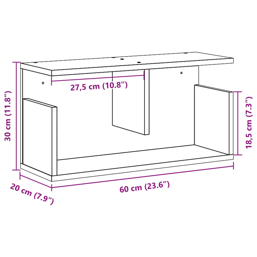 vægskab 60x20x30 cm konstrueret træ betongrå