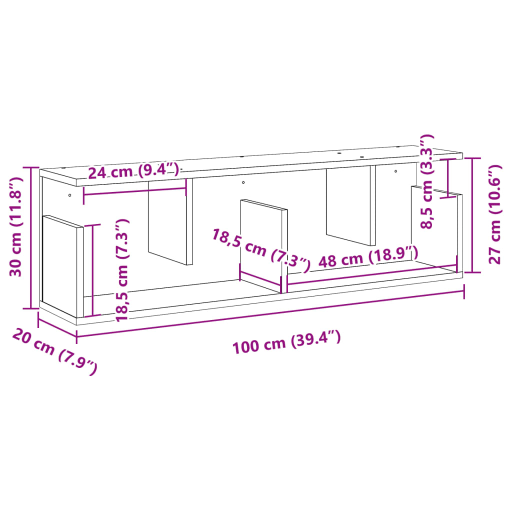 vægskab 100x20x30 cm konstrueret træ sort