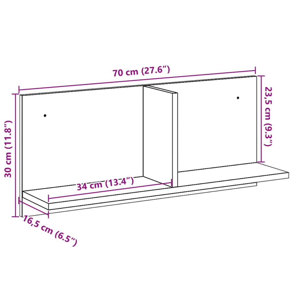 vægskab 70x16,5x30 cm konstrueret træ betongrå