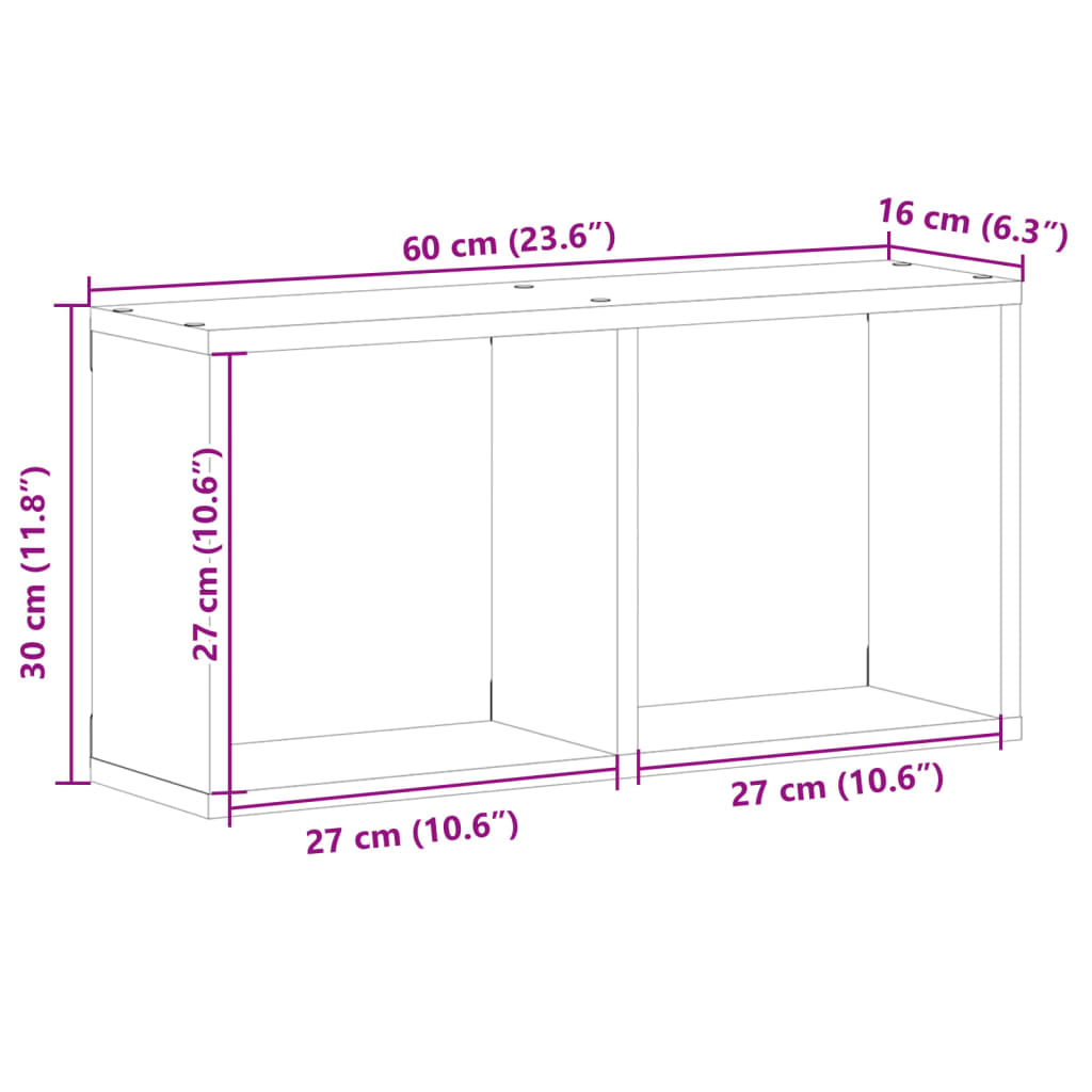 vægskab 60x16x30 cm konstrueret træ sort