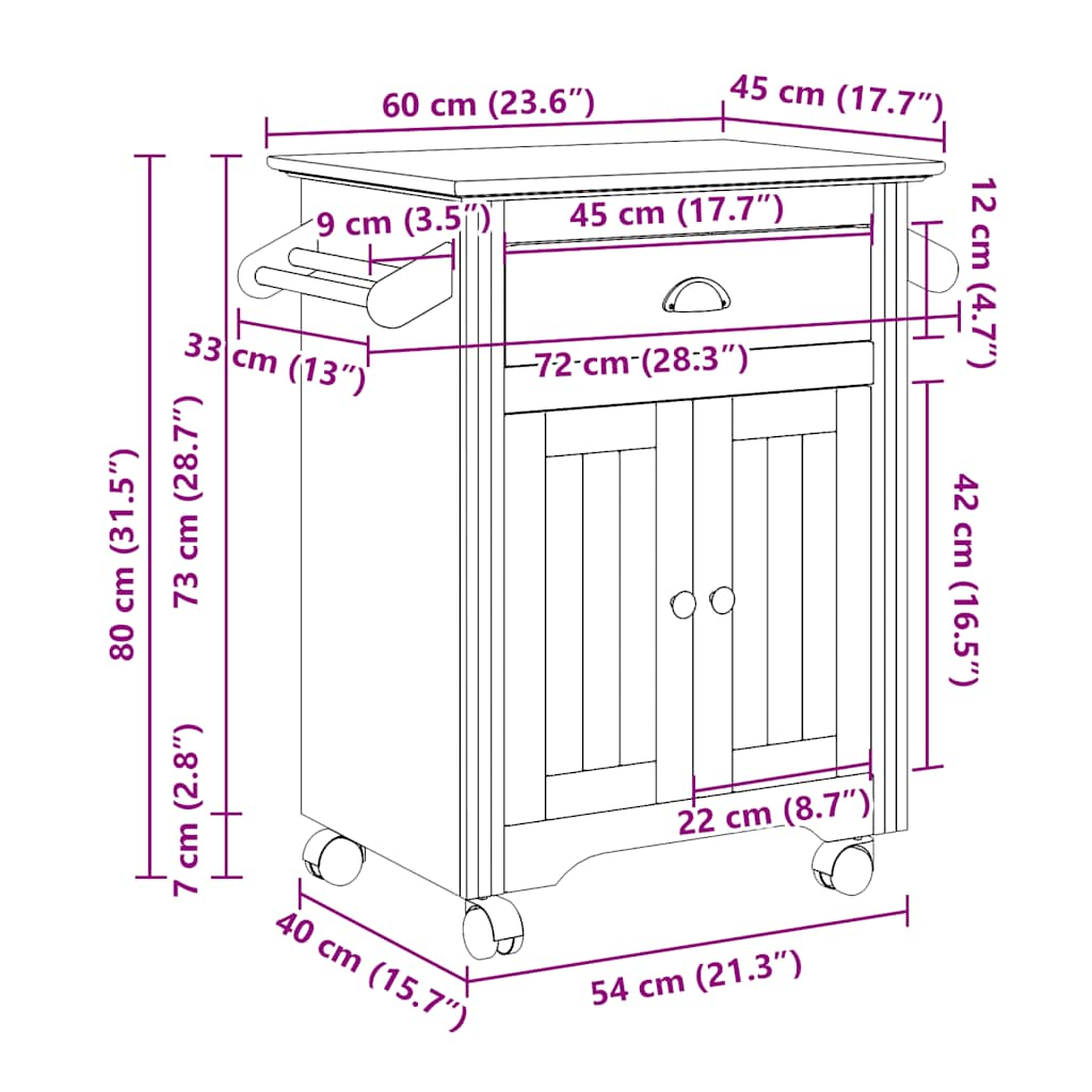 køkkenvogn BODO 72x45x80 cm hvid