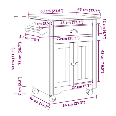 køkkenvogn BODO 72x45x80 cm hvid