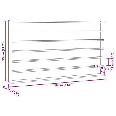 væghylde m. 6. hylder 80x8,5x55 cm