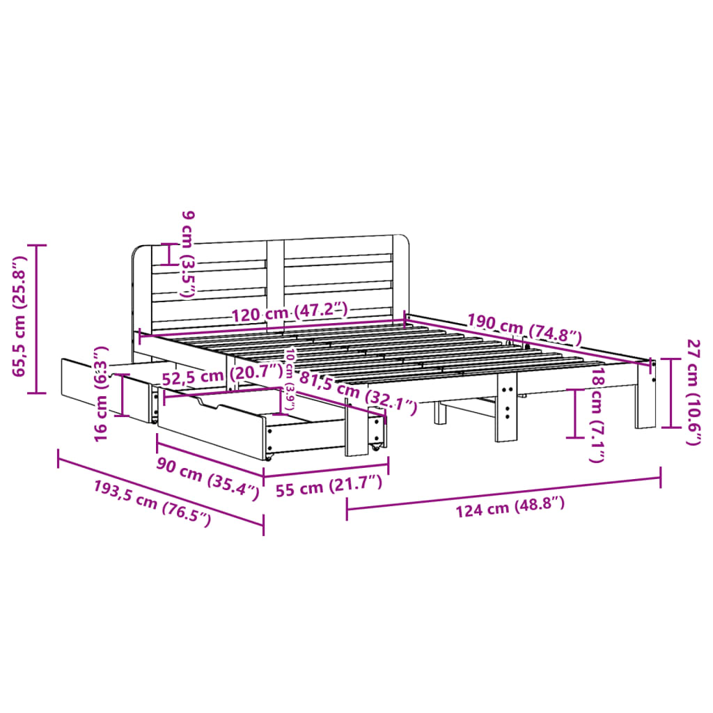 sengeramme uden madras 120x190 cm massivt fyrretræ gyldenbrun