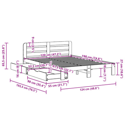 sengeramme uden madras 120x190 cm massivt fyrretræ gyldenbrun