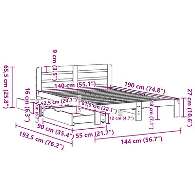 sengeramme uden madras 140x190 cm massivt fyrretræ gyldenbrun