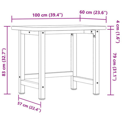 arbejdsbænk 100x60x83 cm massivt bøgetræ rektangulær