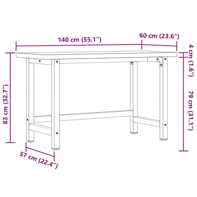 arbejdsbænk 140x60x83 cm massivt akacietræ rektangulær