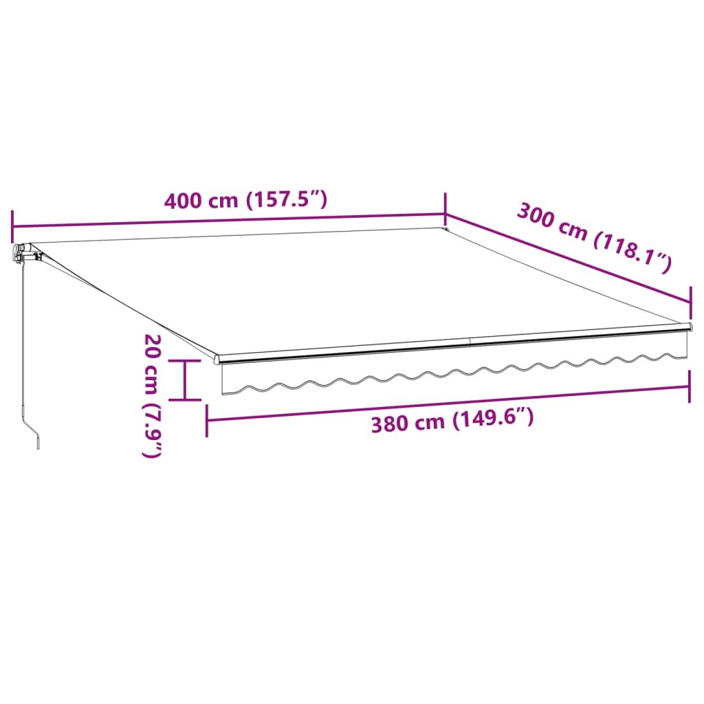 markise 400x300 cm automatisk betjening antracitgrå og hvid