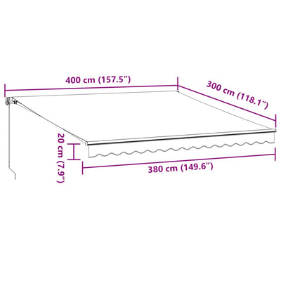 markise 400x300 cm automatisk betjening antracitgrå og hvid