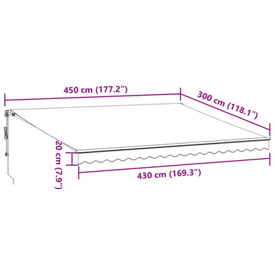 markise 450x300 cm automatisk betjening antracitgrå og hvid