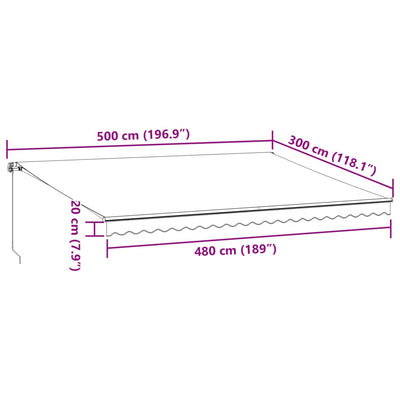 markise 500x300 cm automatisk betjening antracitgrå og hvid