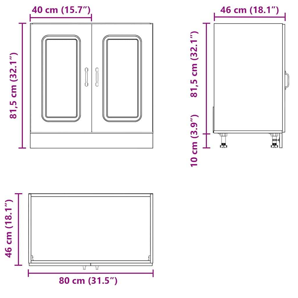 underskab til vask Kalmar 80x46x81,5 cm konstrueret træ sort