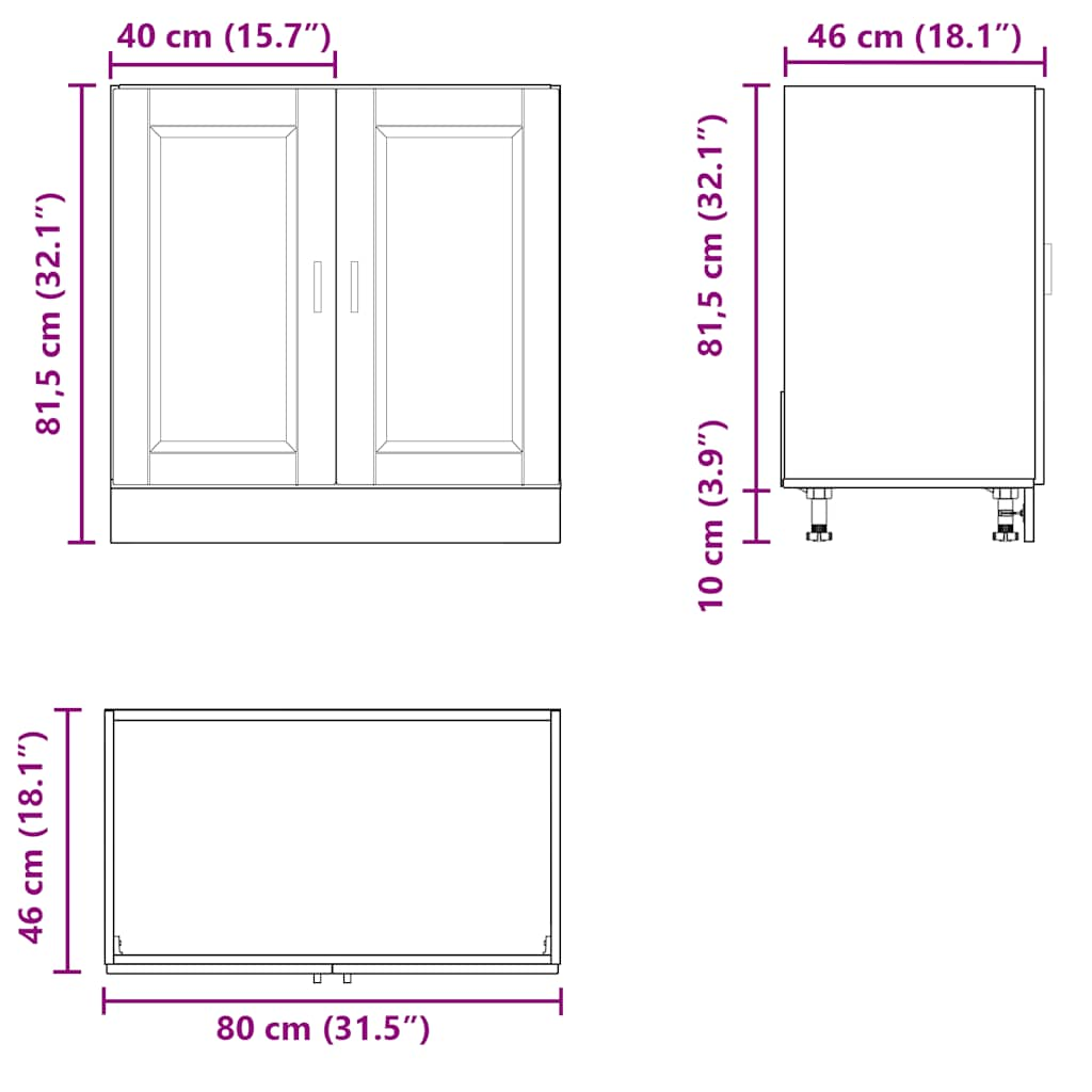 underskab til vask Porto 80x46x81,5 cm konstrueret træ hvid