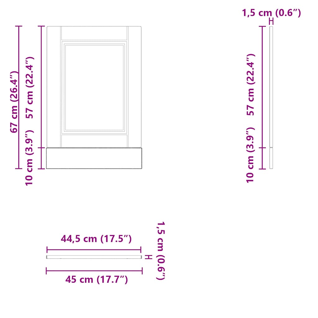 låge til opvaskemaskine Porto 45x1,5x67 cm konstrueret træ sort