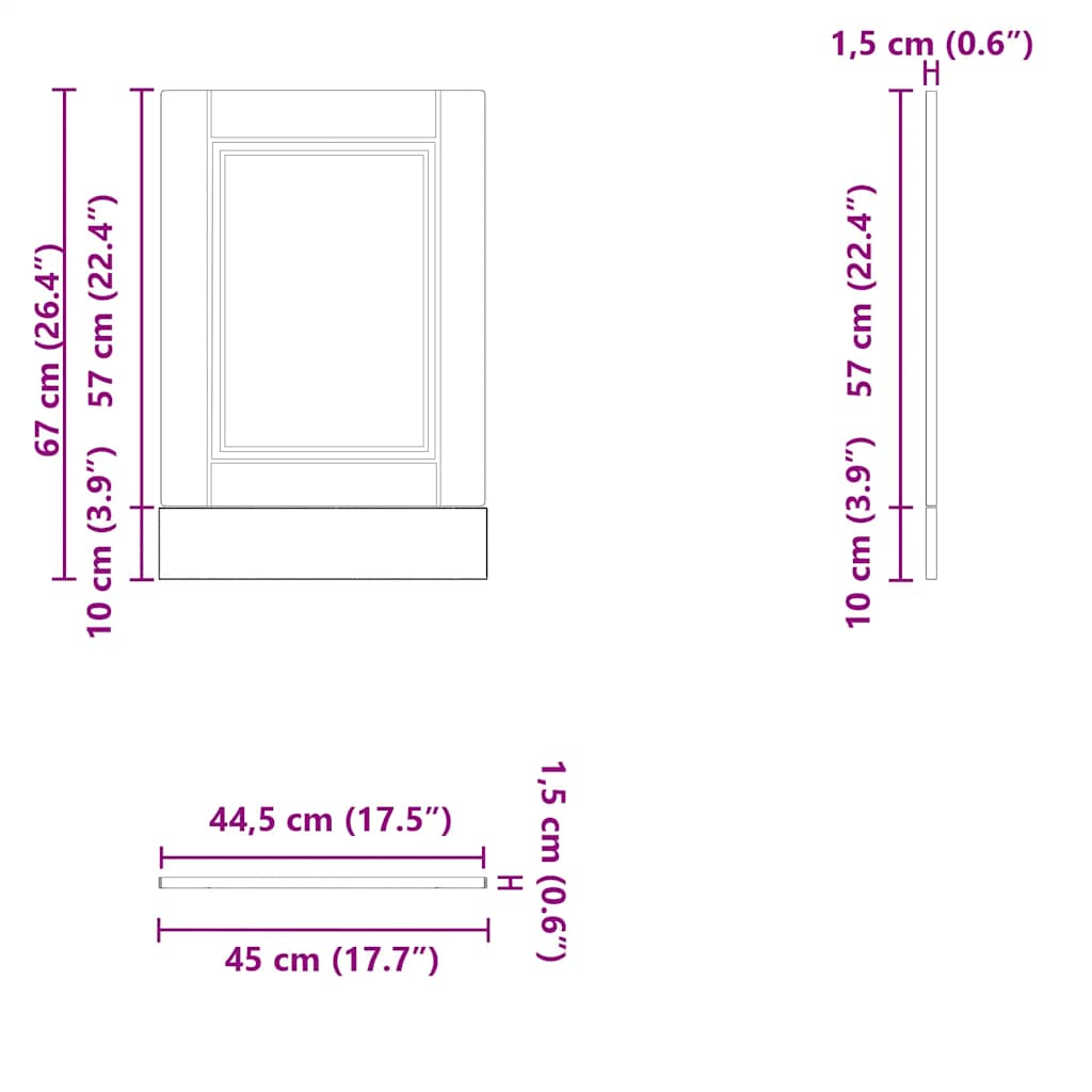 låge til opvaskemaskine Porto 45x1,5x67 cm hvid højglans