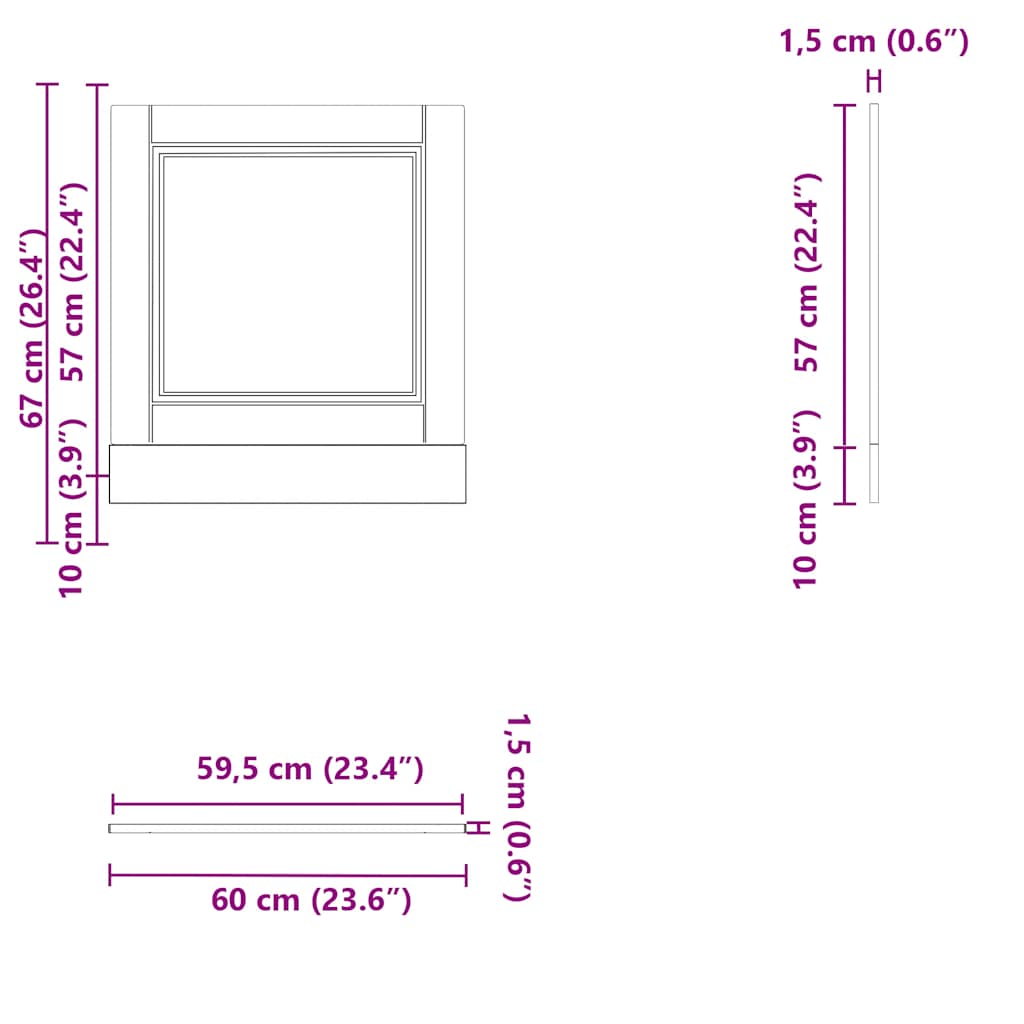 låge til opvaskemaskine Porto 60x1,5x67 cm konstrueret træ hvid