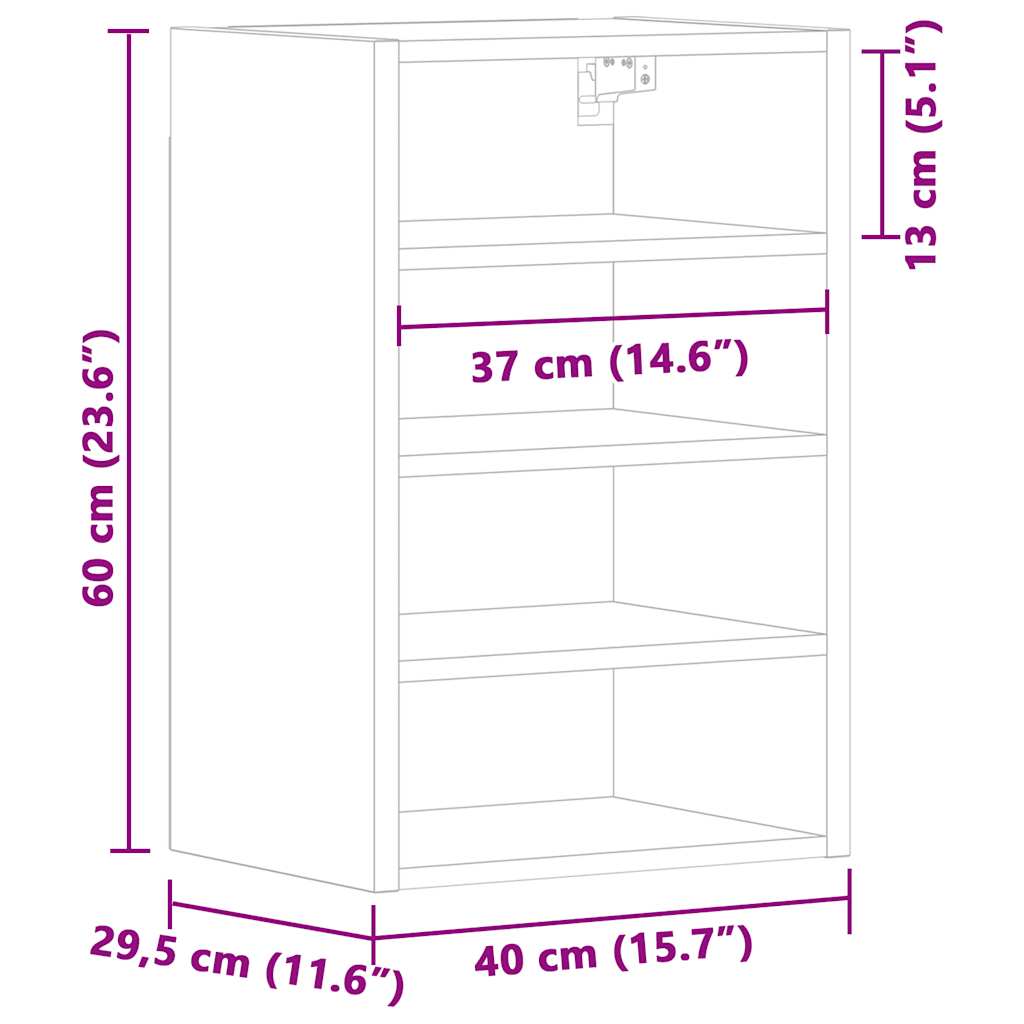 væghængt 40x29,5x60 cm konstrueret træ betongrå