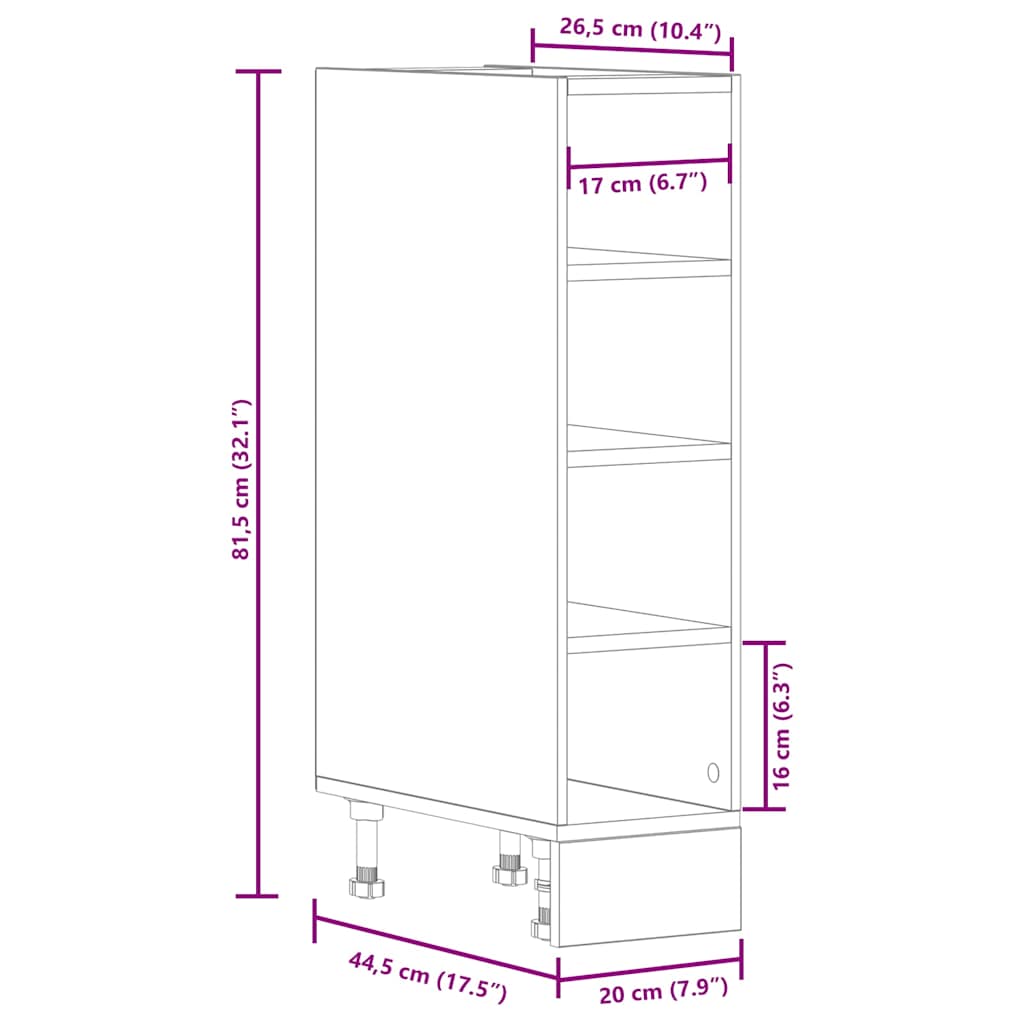 underskab 20x44,5x81,5 cm konstrueret træ hvid