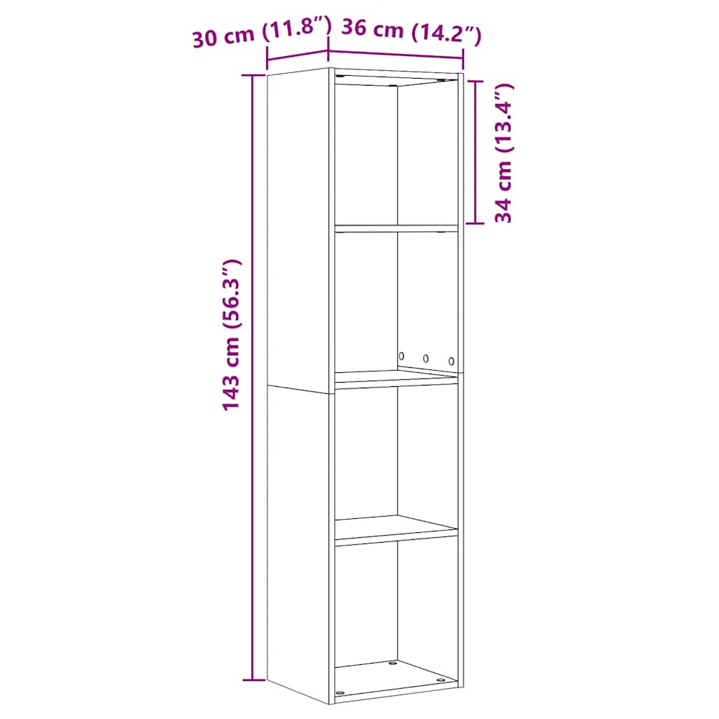 bogreol/tv-bord 36x30x143cm konstrueret træ gammelt trælook