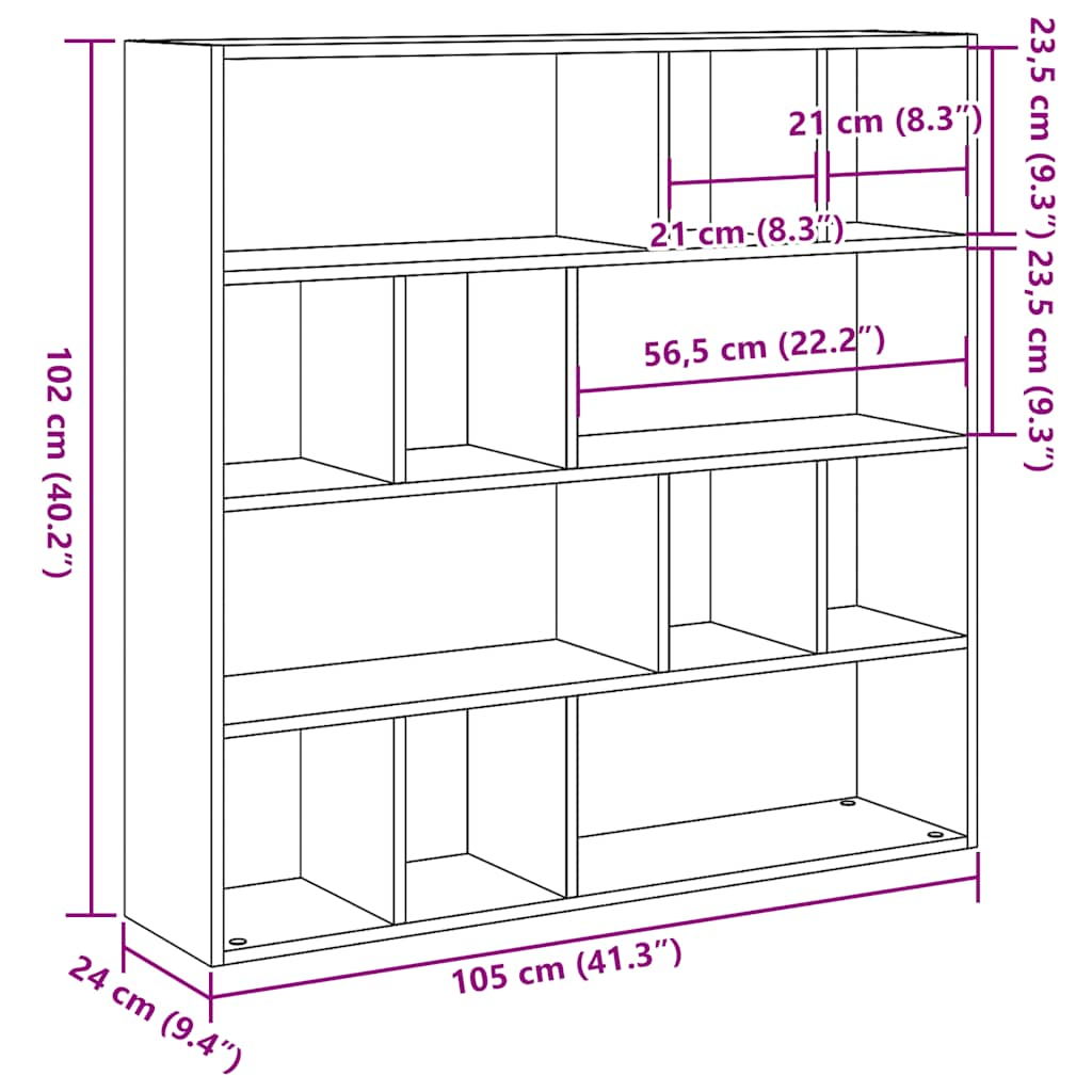 bogreol/rumdeler 105x24x102 cm antikt træ