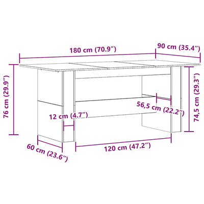 spisebord 180 x 90 x 76 cm spånplade antikt træ