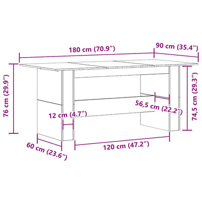 Spisebord artisan eg 180x90x76 cm konstrueret træ