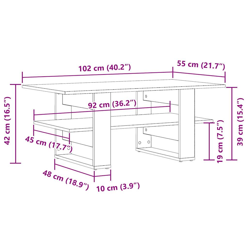 sofabord 102x55x42 cm konstrueret træ kunsteg