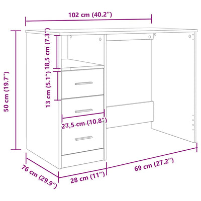 skrivebord 102x76x50 cm konstrueret træ antikt trælook