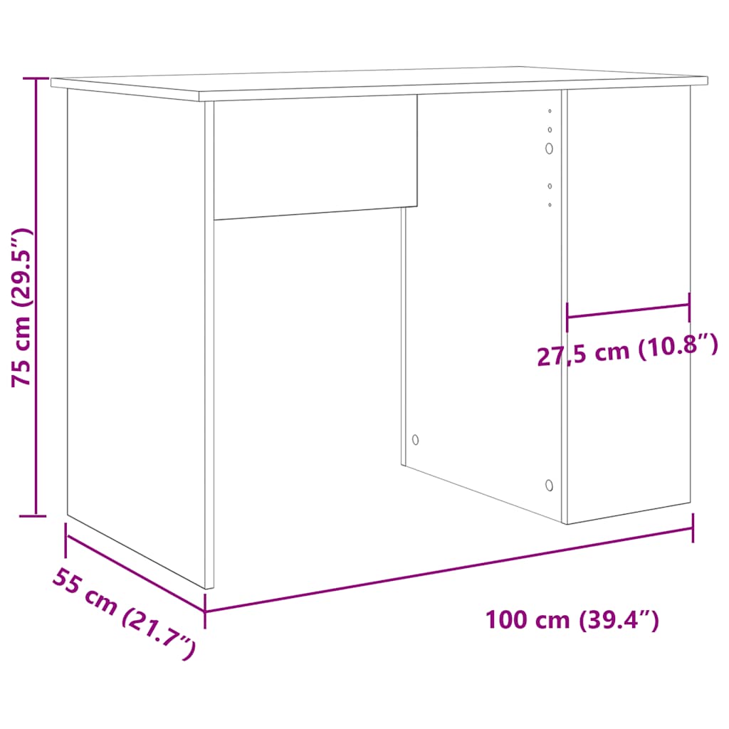 skrivebord 100x55x75 cm konstrueret træ gammelt træ