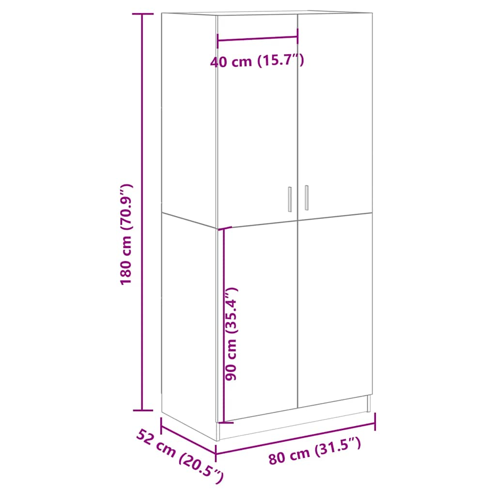 klædeskab 80x52x180 cm konstrueret træ egetræslook