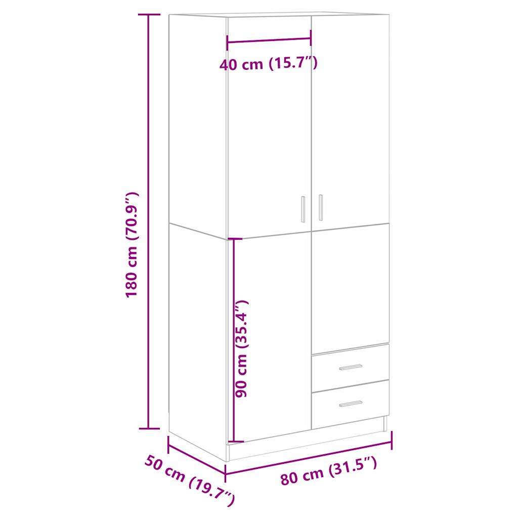 klædeskab 80x52x180 cm konstrueret træ egetræslook