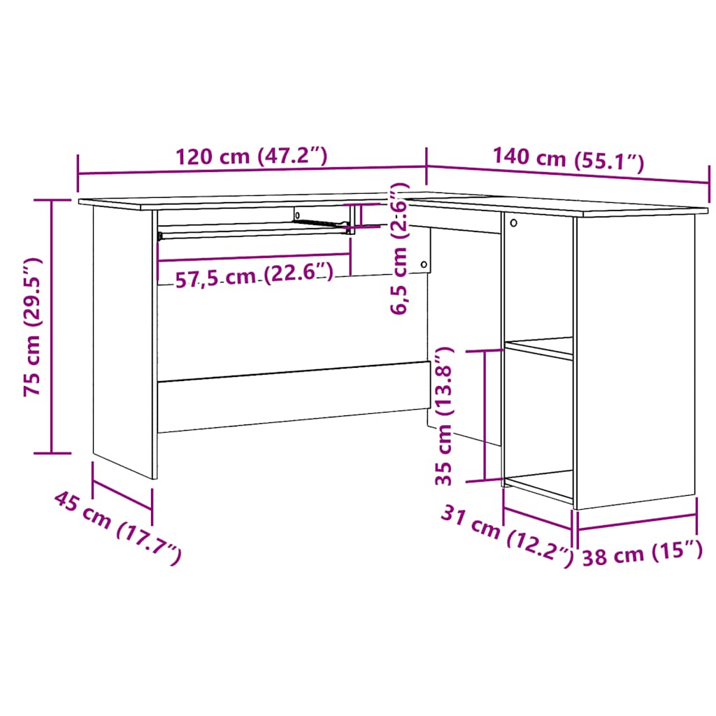 Hjørneskrivebord gammelt træ 120x140x75 cm konstruktionstræ