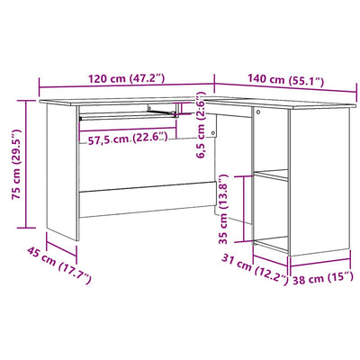 Hjørneskrivebord gammelt træ 120x140x75 cm konstruktionstræ