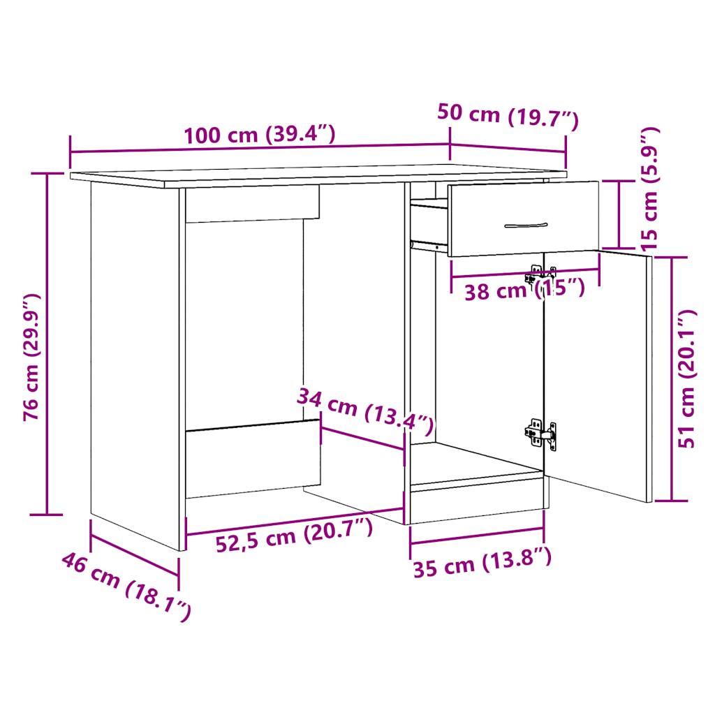 skrivebord 100x50x76 cm konstrueret træ antikt trælook