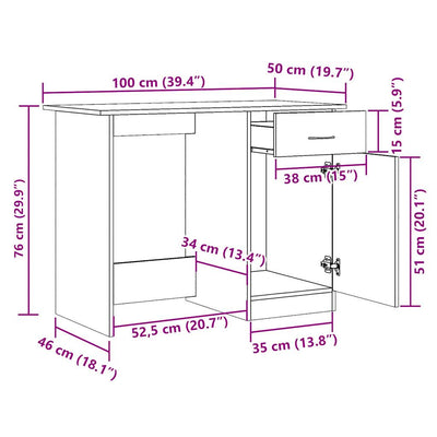 skrivebord 100x50x76 cm konstrueret træ kunsteg