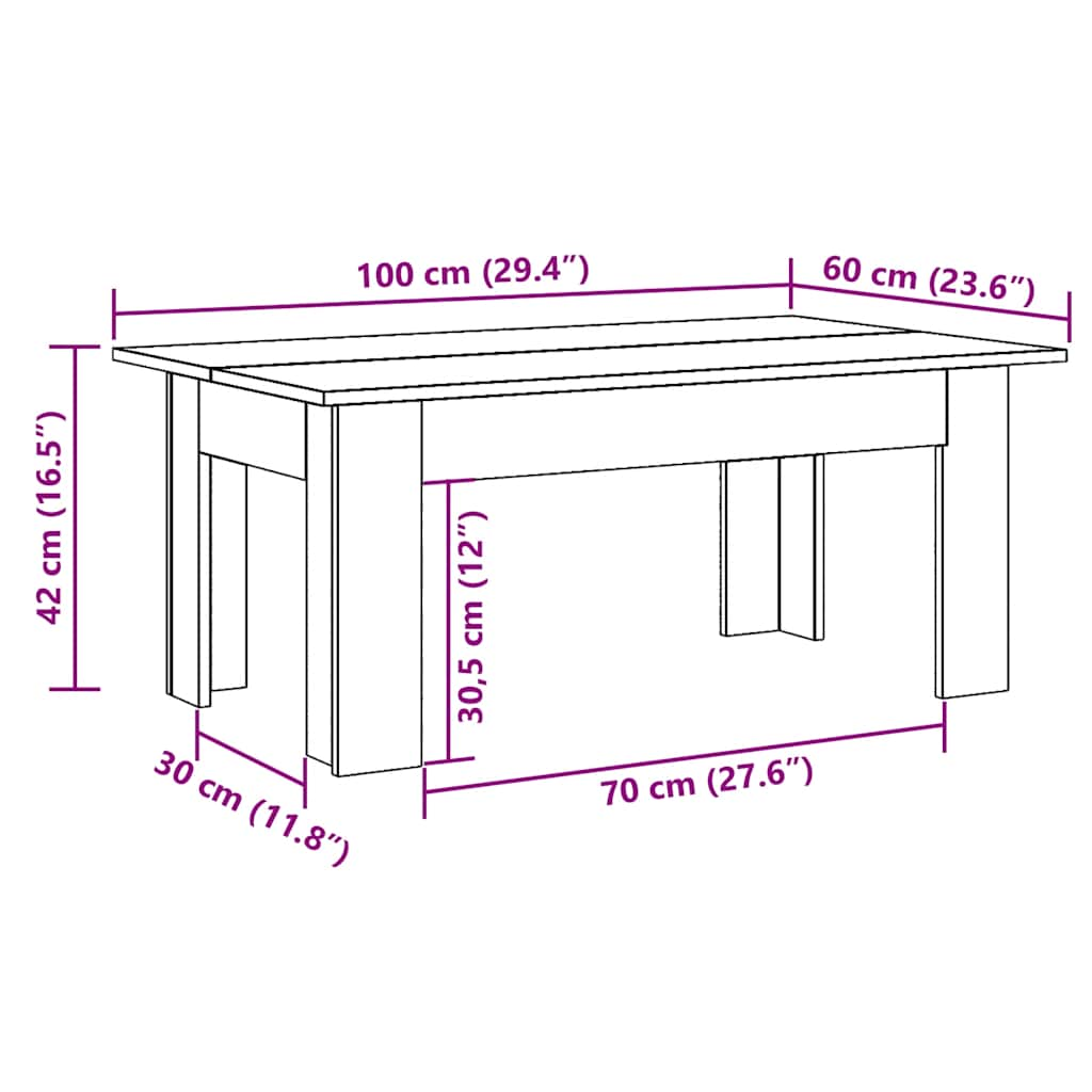 sofabord 100x60x42 cm konstrueret træ gammelt træ