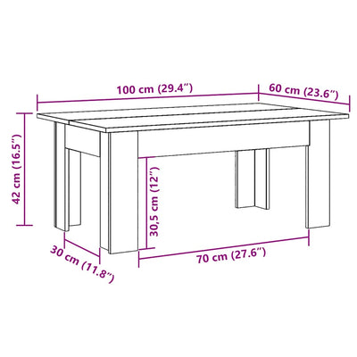 sofabord 100x60x42 cm konstrueret træ kunsteg