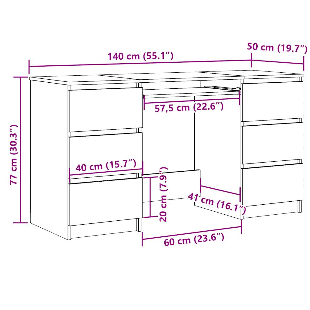 skrivebord 140x50x77 cm konstrueret træ antikt trælook