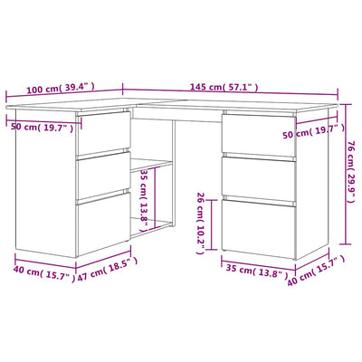 skrivebord til hjørne 145x100x76 cm konstrueret træ antikt træ