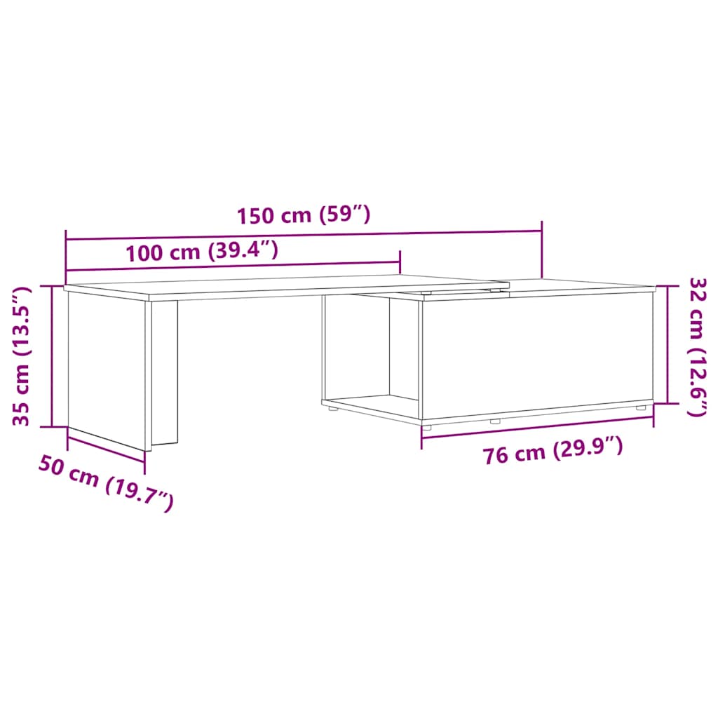 sofabord 150x50x35 cm konstrueret træ kunsteg