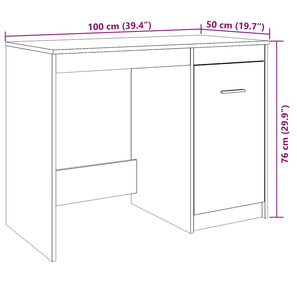 skrivebord 100x50x76 cm konstrueret træ kunsteg