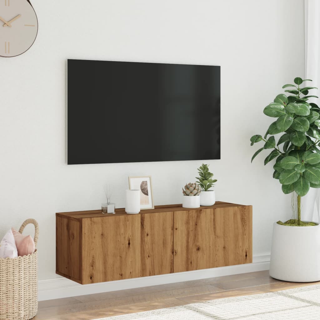 væghængt tv-bord 100x30x30 cm konstrueret træ kunsteg